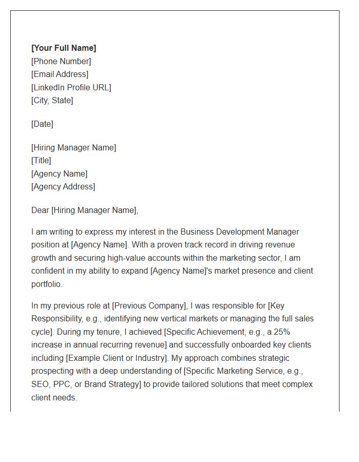 Marketing Agency Business Development Manager Cover Letter Template