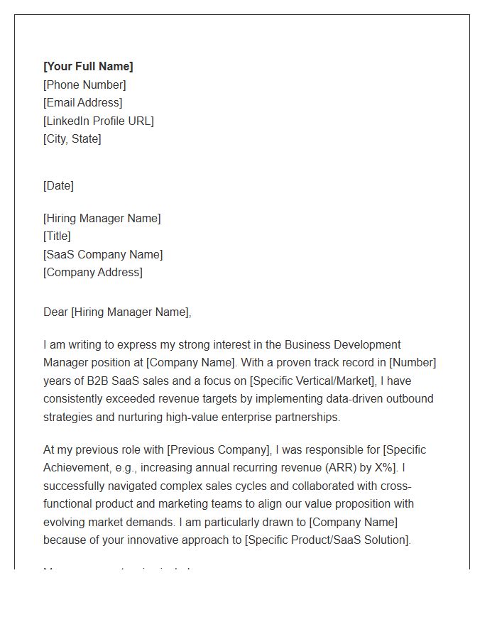 SaaS Business Development Manager Cover Letter Template