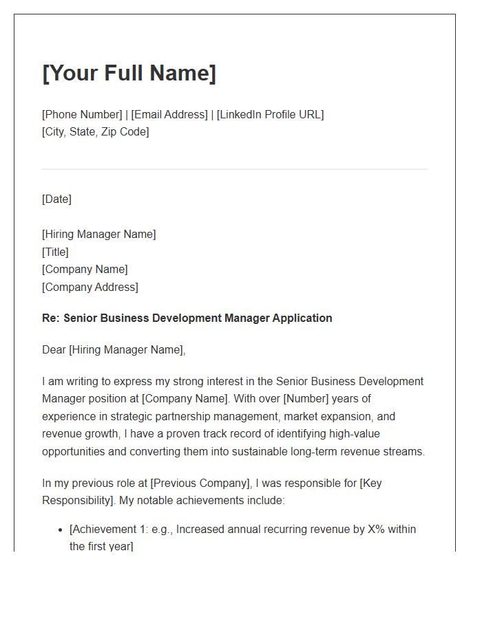 Senior Business Development Manager Cover Letter Template