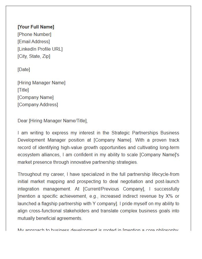Strategic Partnerships Business Development Manager Cover Letter Template