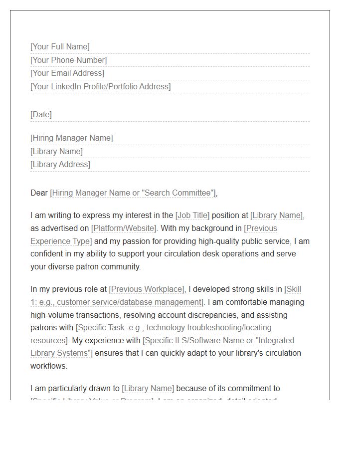 Circulation Desk Library Assistant Employment Cover Letter Template