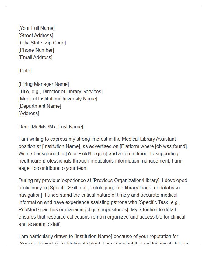 Medical Library Assistant Employment Cover Letter Template