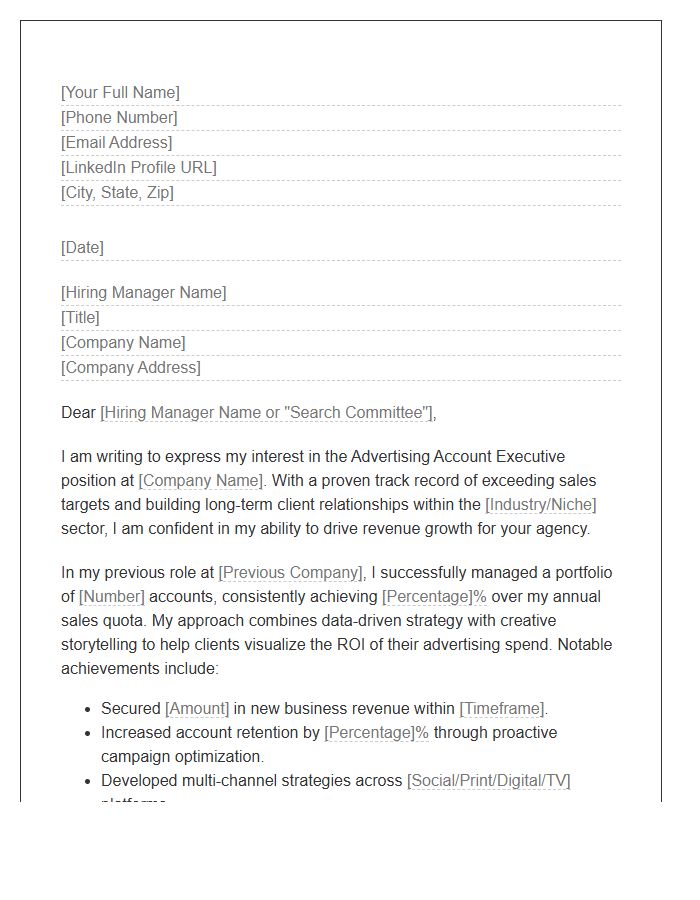 Advertising Account Executive Sales Cover Letter Template