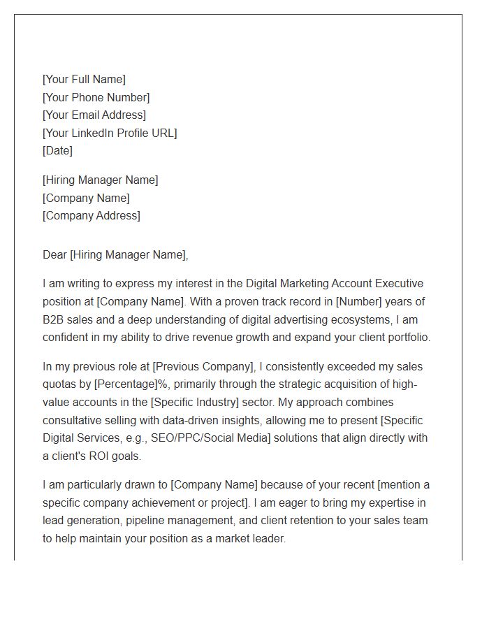 Digital Marketing Account Executive Sales Cover Letter Template
