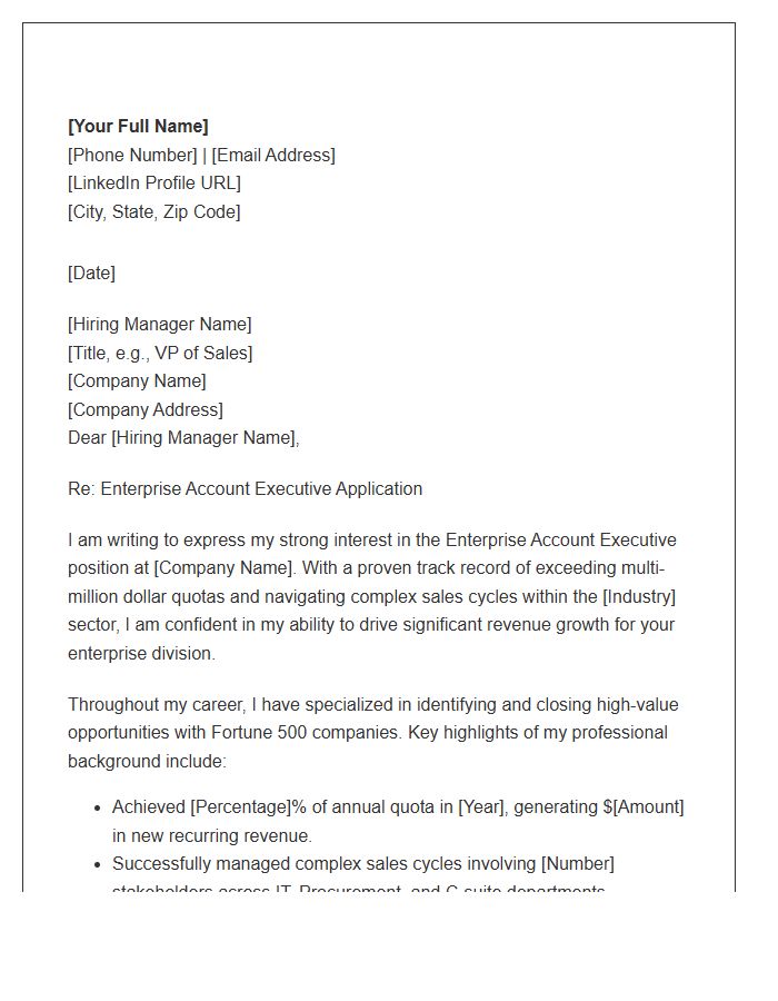 Enterprise Account Executive Sales Cover Letter Template