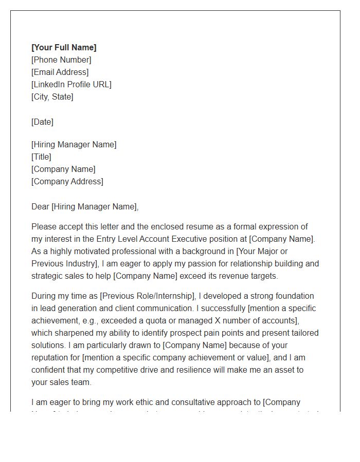 Entry Level Account Executive Sales Cover Letter Template