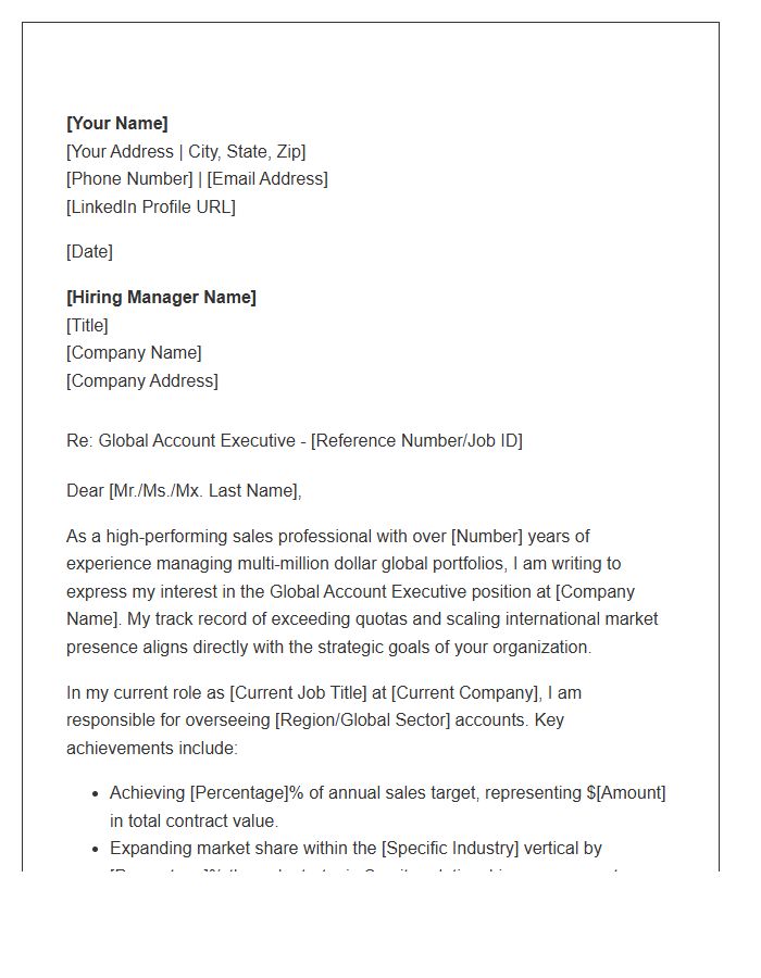Global Account Executive Sales Cover Letter Template