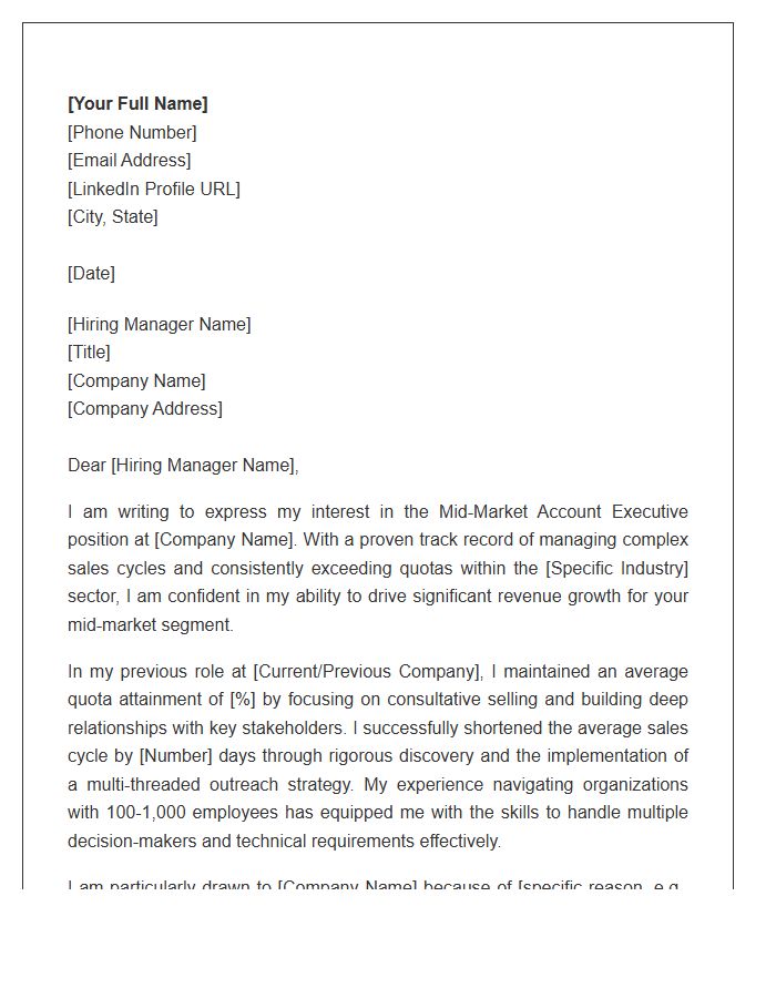 Mid Market Account Executive Sales Cover Letter Template