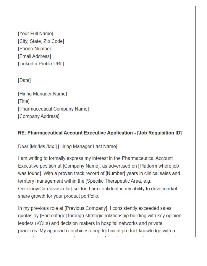 Pharmaceutical Account Executive Sales Cover Letter Template