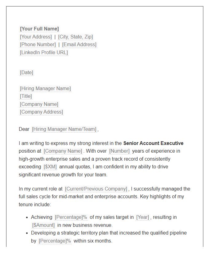 Senior Account Executive Sales Cover Letter Template