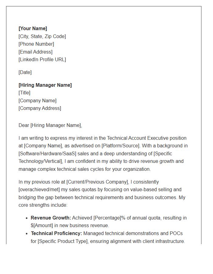 Technical Account Executive Sales Cover Letter Template